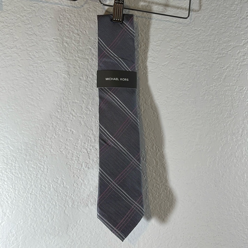 MICHAEL KORS MSRP $69 Men's Classic Plaid Tie Silk/Linen One Size NEW